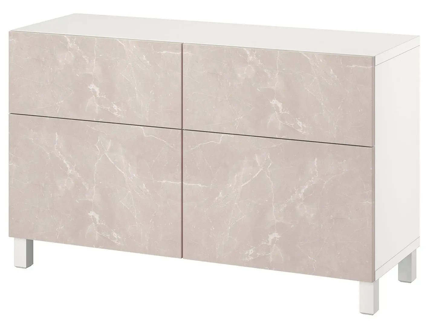 Tumba Ikea Besta deschidere apăsare 120x42x74 (Alb Bergsviken/Stubbarp/Bej Aspect Marmură)