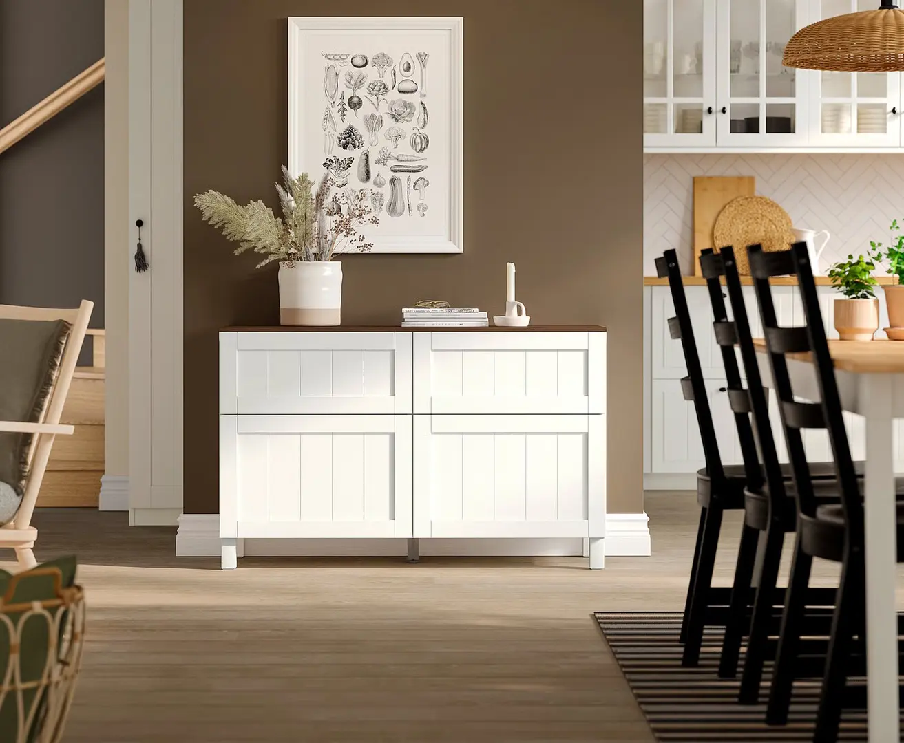 Tumba Ikea Besta/Pipmakare usi/sertare 120x42x74 (Alb/Aspect Nuc)