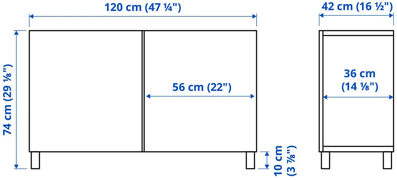 Тумба Ikea Besta/Pipmakare с дверцами 120x42x75 (Белый/Под Орех) - 3