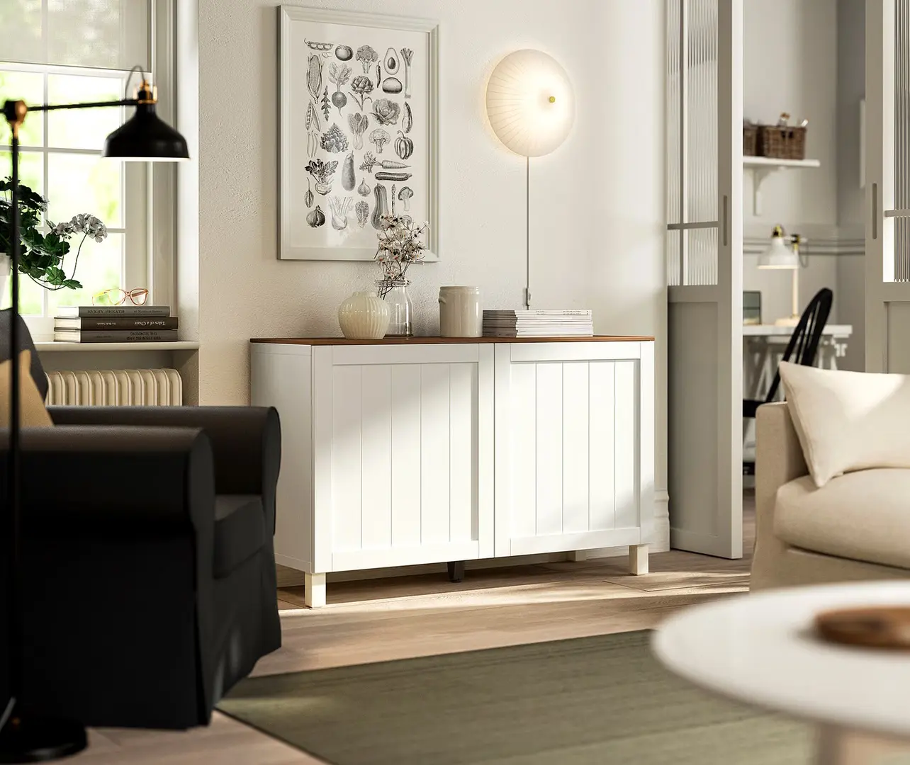 Тумба Ikea Besta/Pipmakare с дверцами 120x42x75 (Белый/Под Орех)