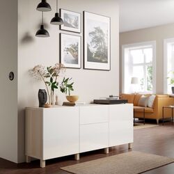 Tumba Ikea Besta/Selsviken/Stubbarp usi/sina sertar inchidere lina 180x42x74 (Aspect Stejar Antichizat/Lucios/Alb)
