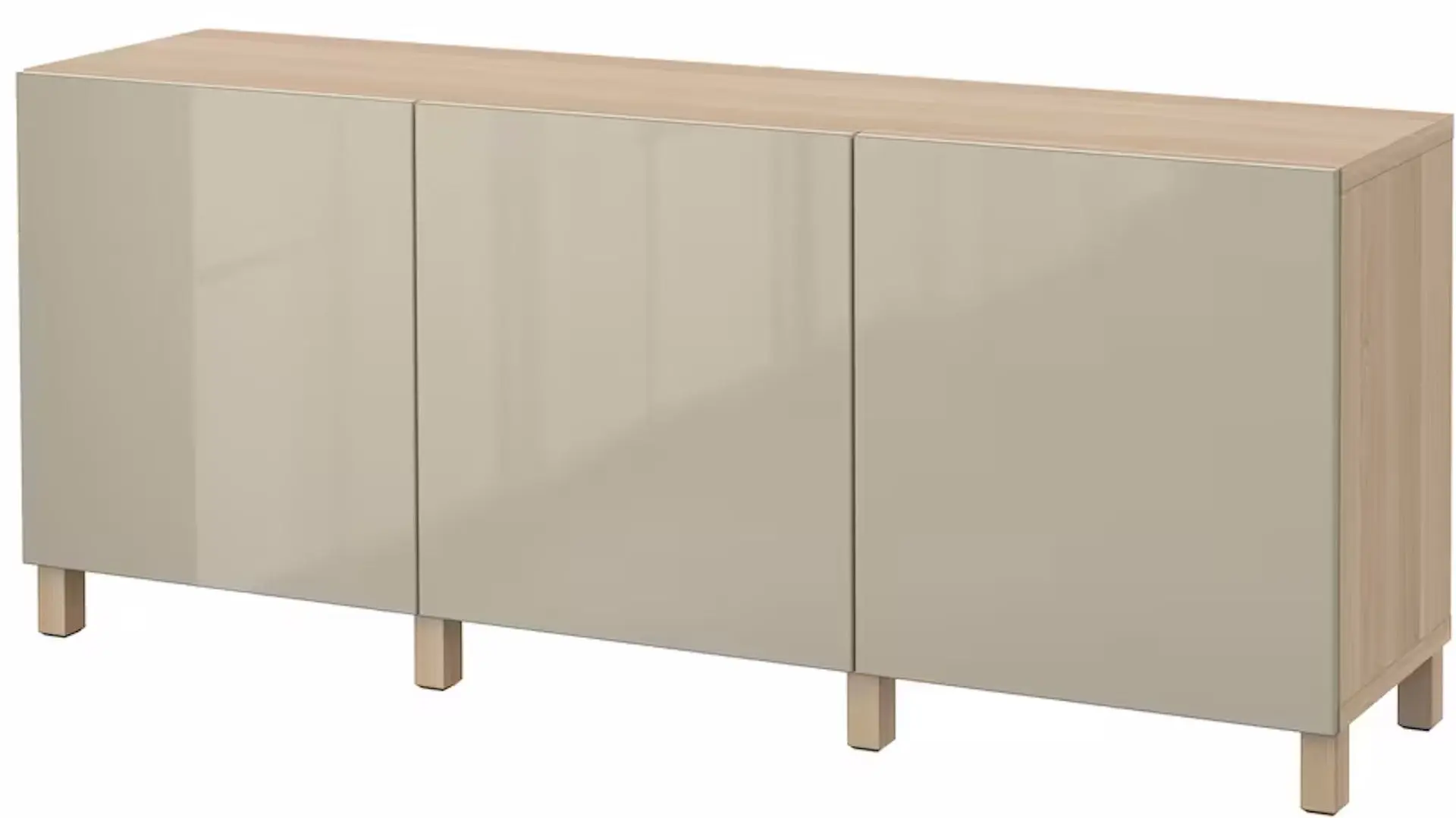 Tumba Ikea Besta/Selsviken/Stubbarp cu usi 180x42x74 (Aspect Stejar Antichizat/Bej Lucios)