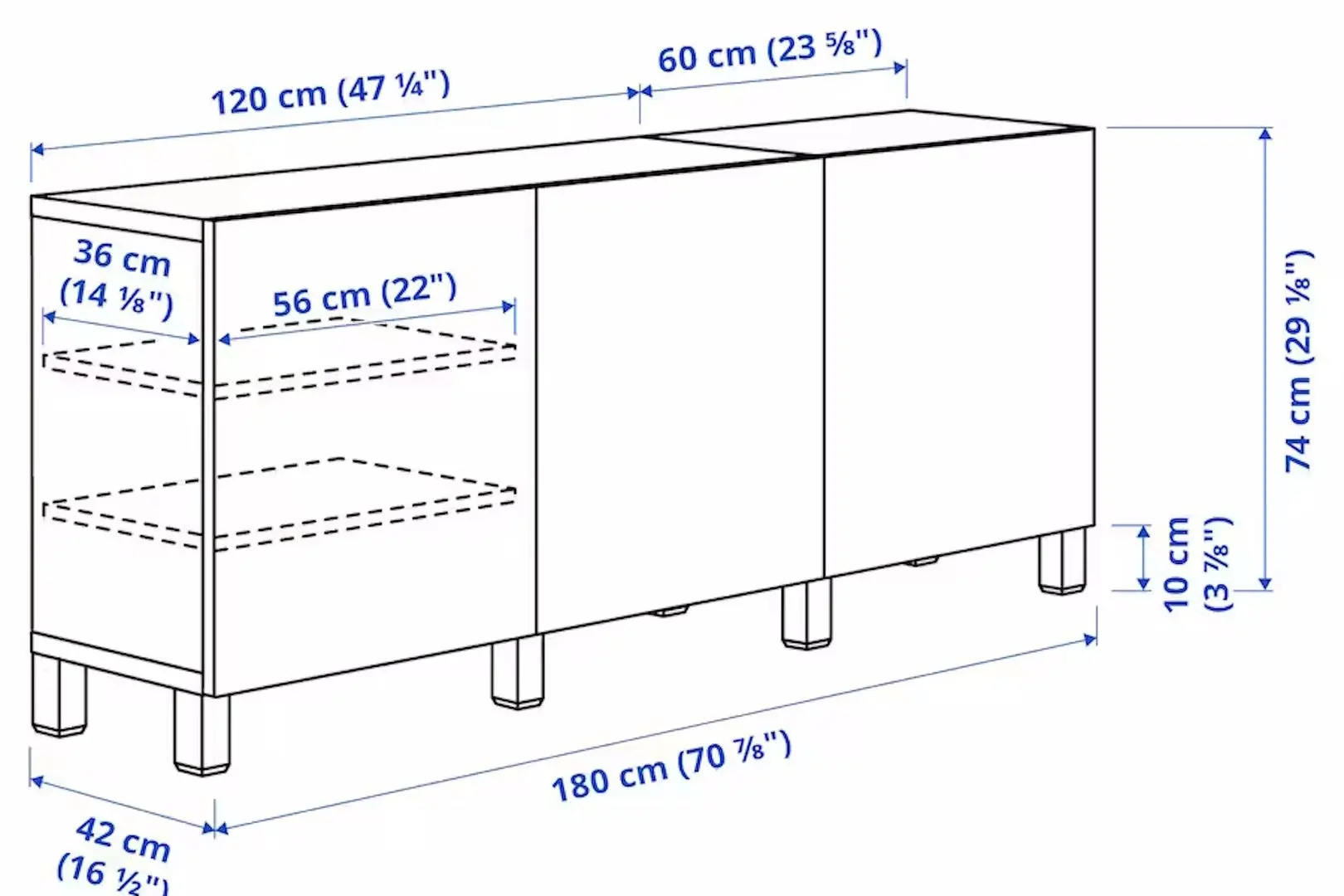 Tumba Ikea Besta/Selsviken/Stubbarp cu usi 180x42x74 (Aspect Stejar Antichizat/Bej Lucios)