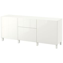 Тумба Ikea Besta/Selsviken/Stubbarp ящик с плавно-закрывающимися направляющими 180x42x74 (Белый/Глянцевый белый) Thumb