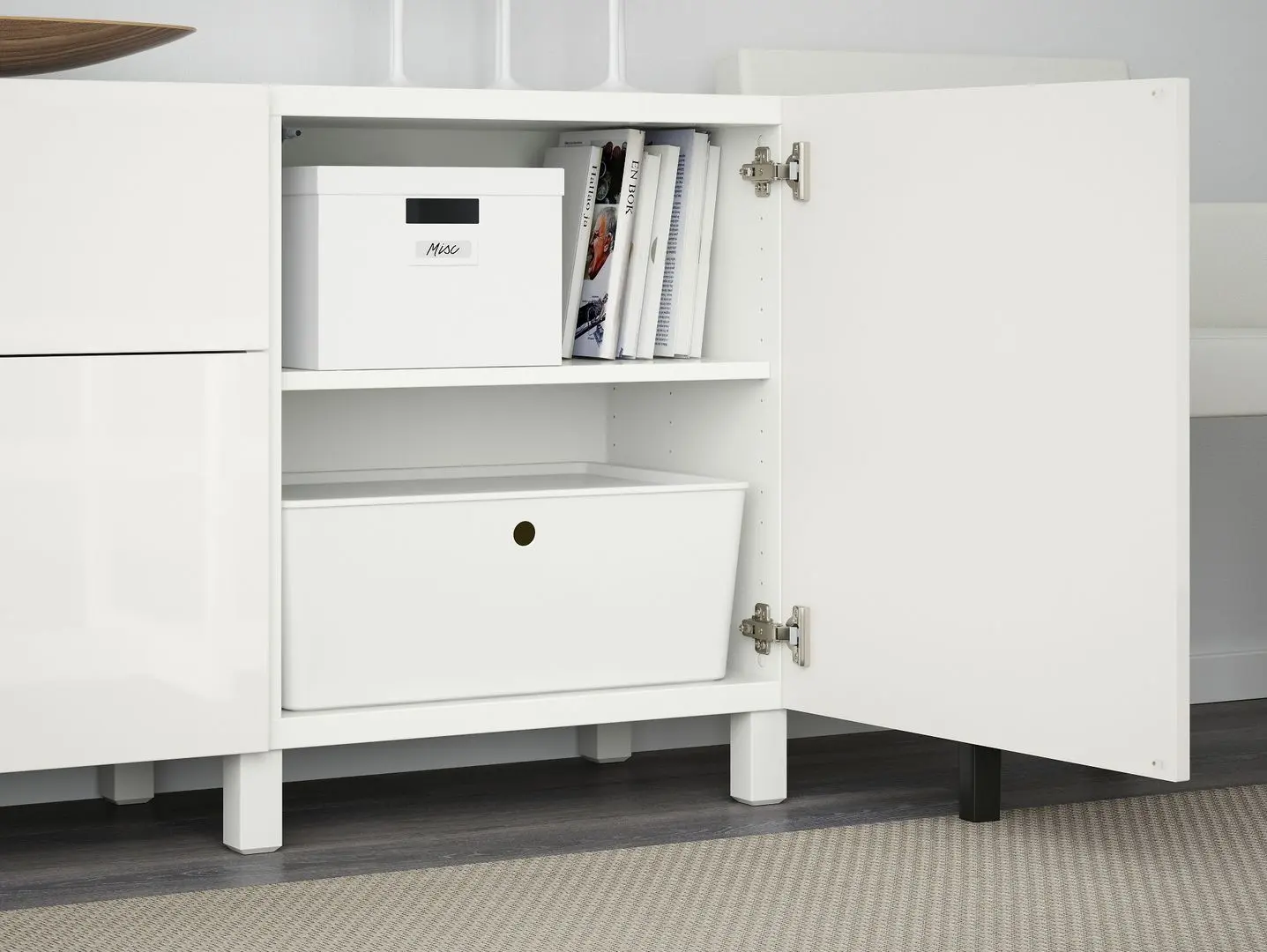 Тумба Ikea Besta/Selsviken/Stubbarp ящик с плавно-закрывающимися направляющими 180x42x74 (Белый/Глянцевый белый) - 5
