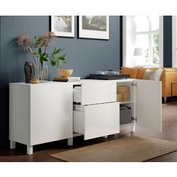 Тумба Ikea Besta/Selsviken/Stubbarp ящик с плавно-закрывающимися направляющими 180x42x74 (Белый/Глянцевый белый) Thumb
