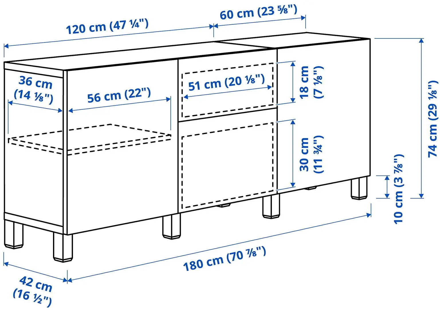 Тумба Ikea Besta/Selsviken/Stubbarp ящик с плавно-закрывающимися направляющими 180x42x74 (Белый/Глянцевый белый) - 7