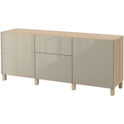 Tumba Ikea Besta/Selsviken/Stubbarp sina sertar cu inchidere lina 180x42x74 (Aspect stejar antichizat/Bej lucios) Thumb