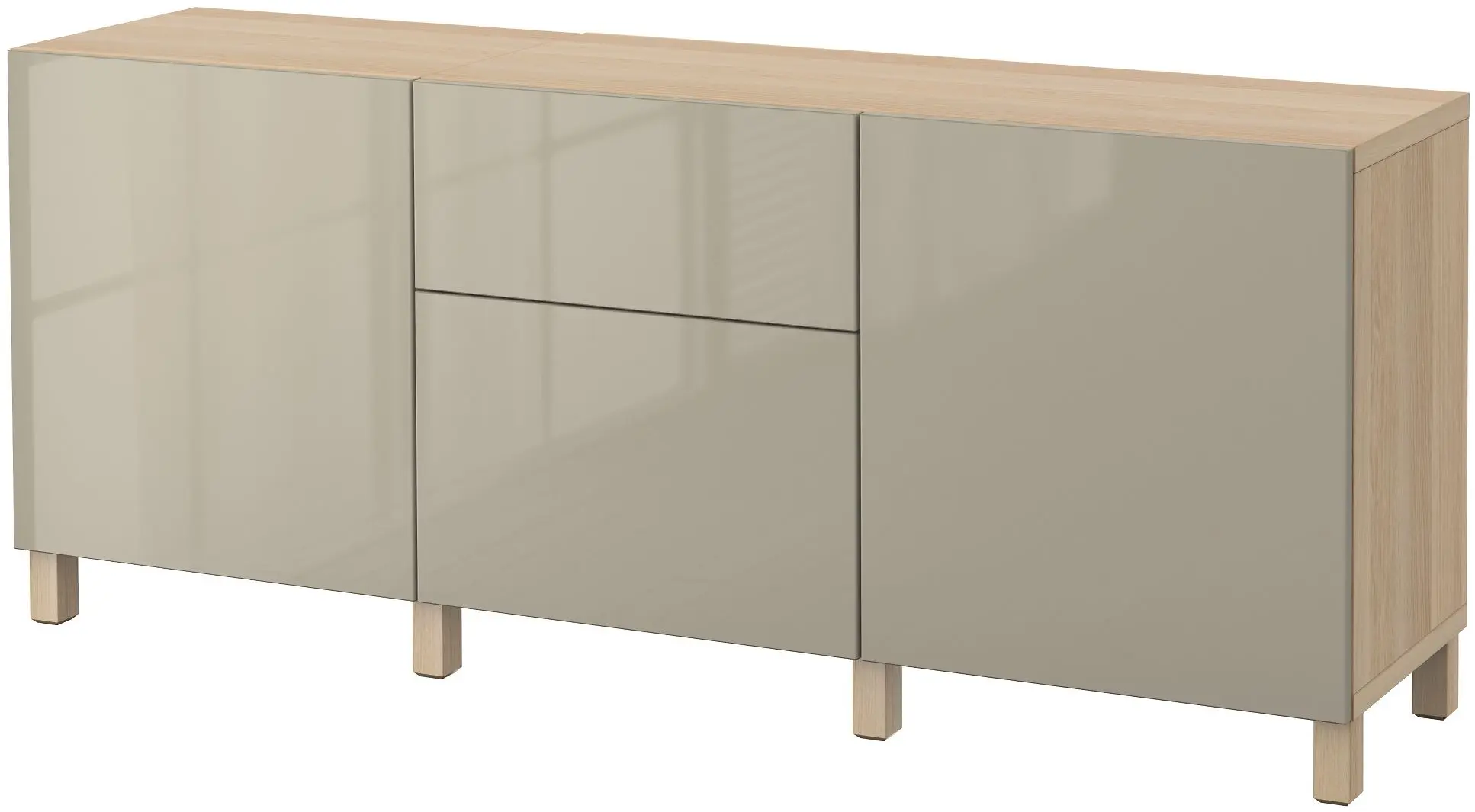 Tumba Ikea Besta/Selsviken/Stubbarp sina sertar cu inchidere lina 180x42x74 (Aspect stejar antichizat/Bej lucios) - 2