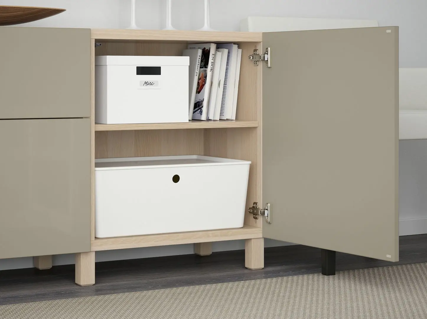 Tumba Ikea Besta/Selsviken/Stubbarp sina sertar cu inchidere lina 180x42x74 (Aspect stejar antichizat/Bej lucios) - 5