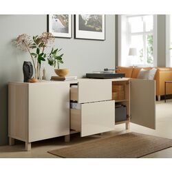 Tumba Ikea Besta/Selsviken/Stubbarp sina sertar cu inchidere lina 180x42x74 (Aspect stejar antichizat/Bej lucios) Thumb