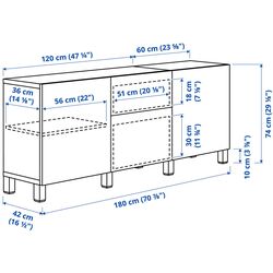 Tumba Ikea Besta/Selsviken/Stubbarp sina sertar cu inchidere lina 180x42x74 (Aspect stejar antichizat/Bej lucios) Thumb