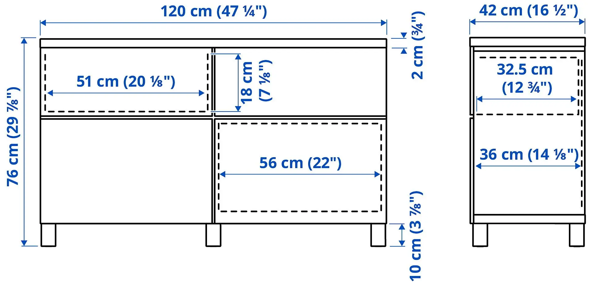 Тумба Ikea Besta/Smeviken/Kabbarp ящик c нажимными направляющими 120x42x76 (Белый) - 6