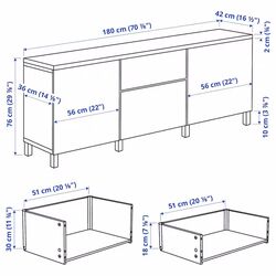 Tumba Ikea Besta/Sutterviken/Kabbarp sertare/sina sertar inchidere lina 180x42x76 (Alb) Thumb