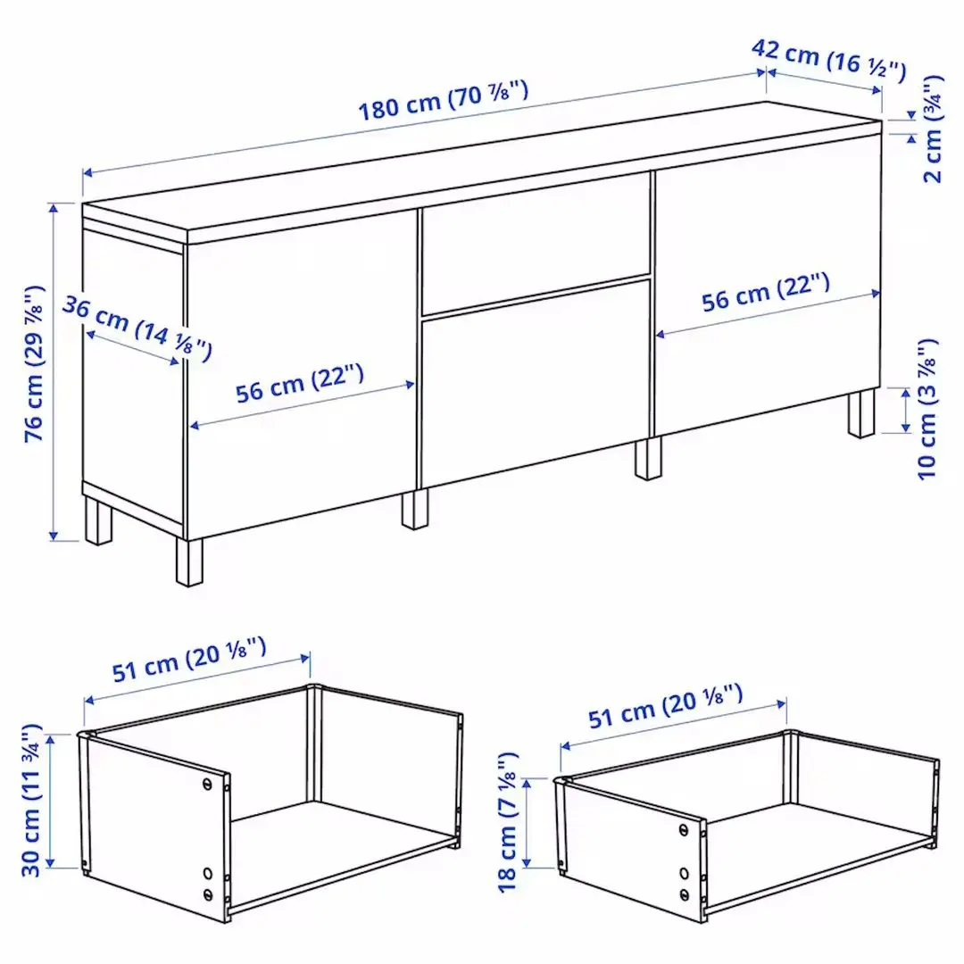 Tumba Ikea Besta/Sutterviken/Kabbarp sertare/sina sertar inchidere lina 180x42x76 (Alb) - 6