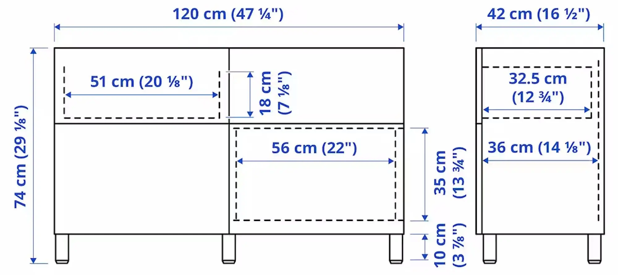Tumba Ikea Besta/Vasterviken/Stubbarp usi/sertare/deschidere apasare 120x42x74 (Alb)