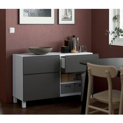 Tumba Ikea Besta/Vasterviken/Stubbarp glisiera sertar cu sistem apasare 120x42x74 (Alb/Gri inchis) Thumb