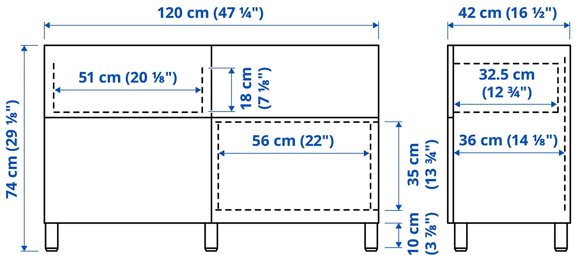 Tumba Ikea Besta/Vasterviken/Stubbarp glisiera sertar cu sistem apasare 120x42x74 (Alb/Gri inchis)
