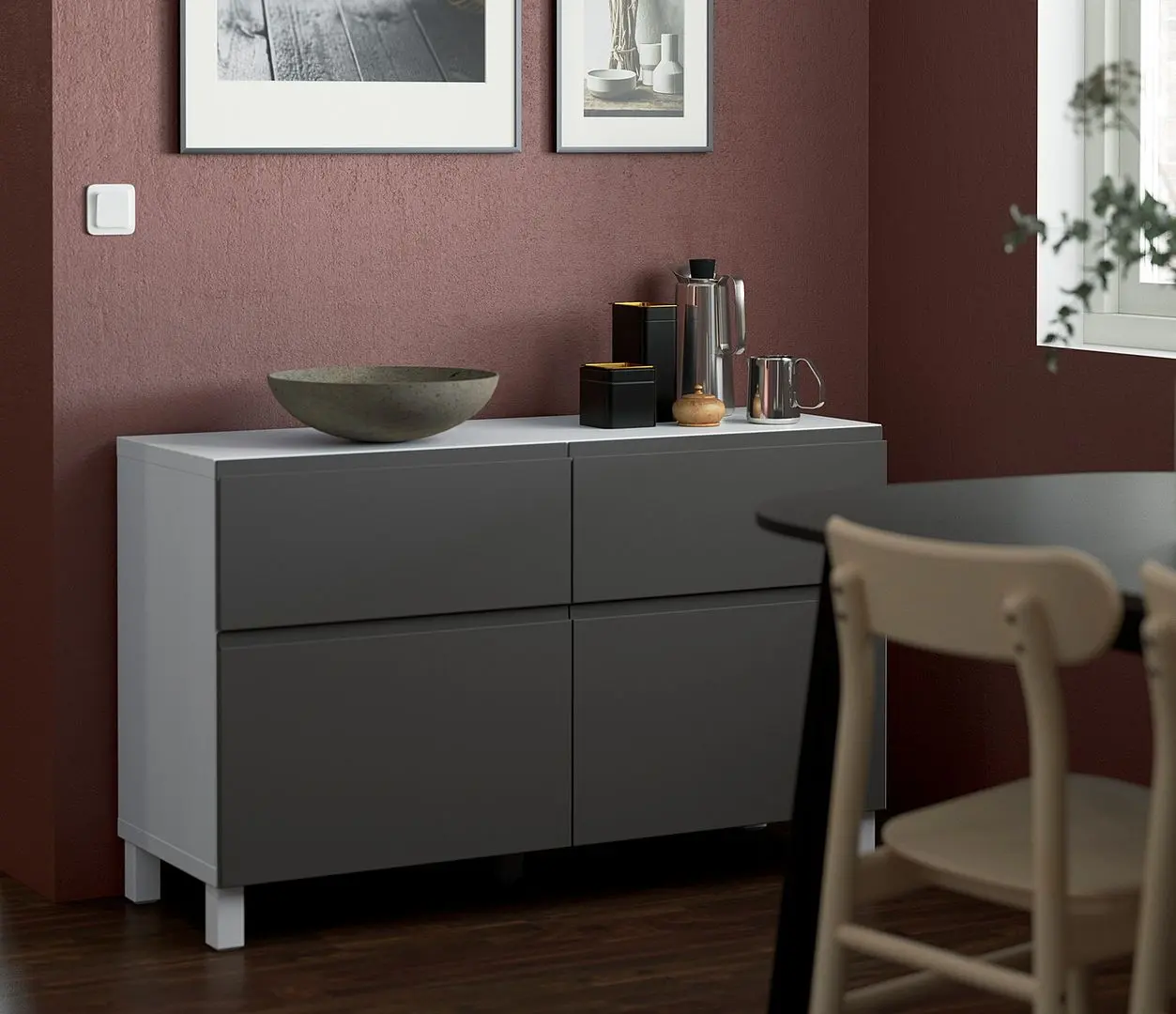 Tumba Ikea Besta/Vasterviken/Stubbarp glisiera sertar cu sistem apasare 120x42x74 (Alb/Gri inchis)