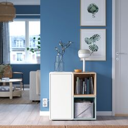 Tumba Ikea Eket cu picioare 70x35x72 (Alb/Aspect Stejar Vopsit/Gri Deschis-Bleu) Thumb