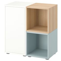 Tumba Ikea Eket cu picioare 70x35x72 (Alb/Aspect Stejar Vopsit/Gri Deschis-Bleu) Thumb
