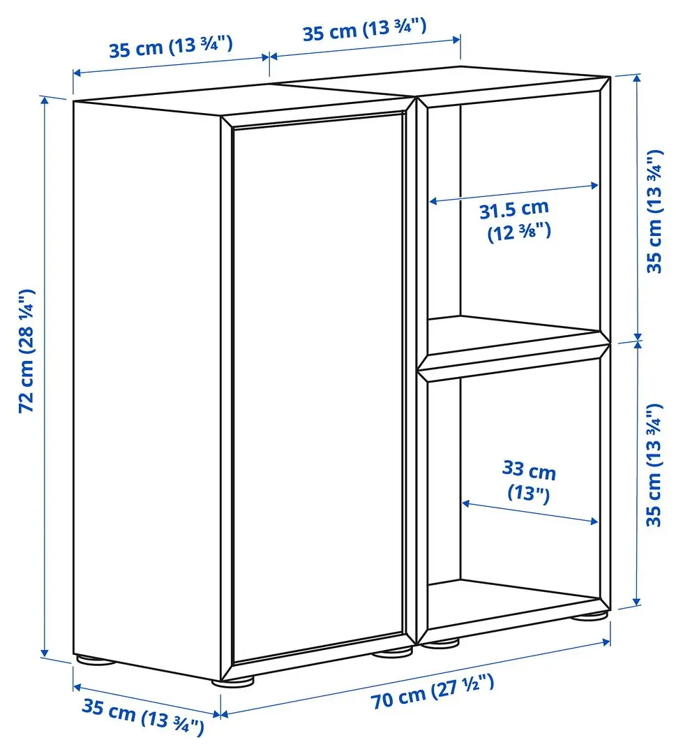 Tumba Ikea Eket cu picioare 70x35x72 (Alb/Aspect Stejar Vopsit/Gri Deschis-Bleu)