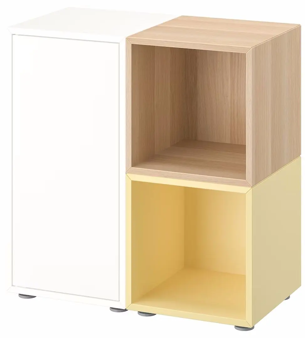 Tumba Ikea Eket cu picioruse 70x35x72 (Alb/Aspect Stejar Vopsit/Galben Deschis)