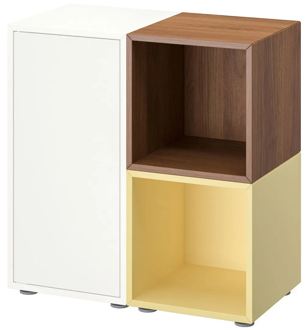 Tumba Ikea Eket cu picioare 70x35x72 (Alb/Aspect nuc/Galben deschis)