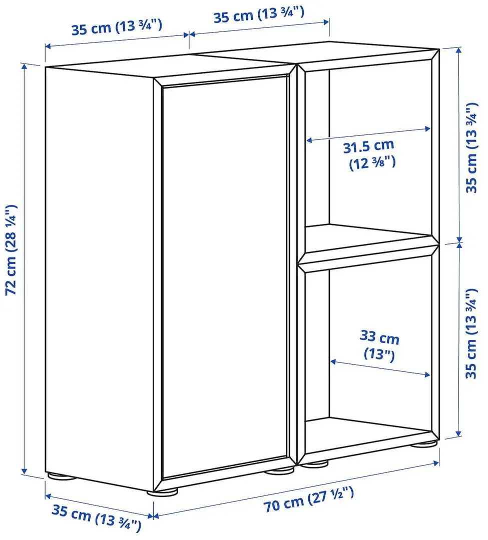 Tumba Ikea Eket cu picioare 70x35x72 (Alb/Aspect nuc/Galben deschis)