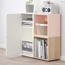 Tumba Ikea Eket cu picioare 70x35x72 (Alb/Roz Deschis/Aspect Stejar Antichizat) Thumb