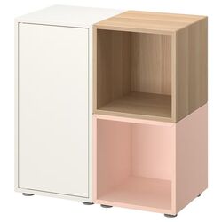 Tumba Ikea Eket cu picioare 70x35x72 (Alb/Roz Deschis/Aspect Stejar Antichizat)