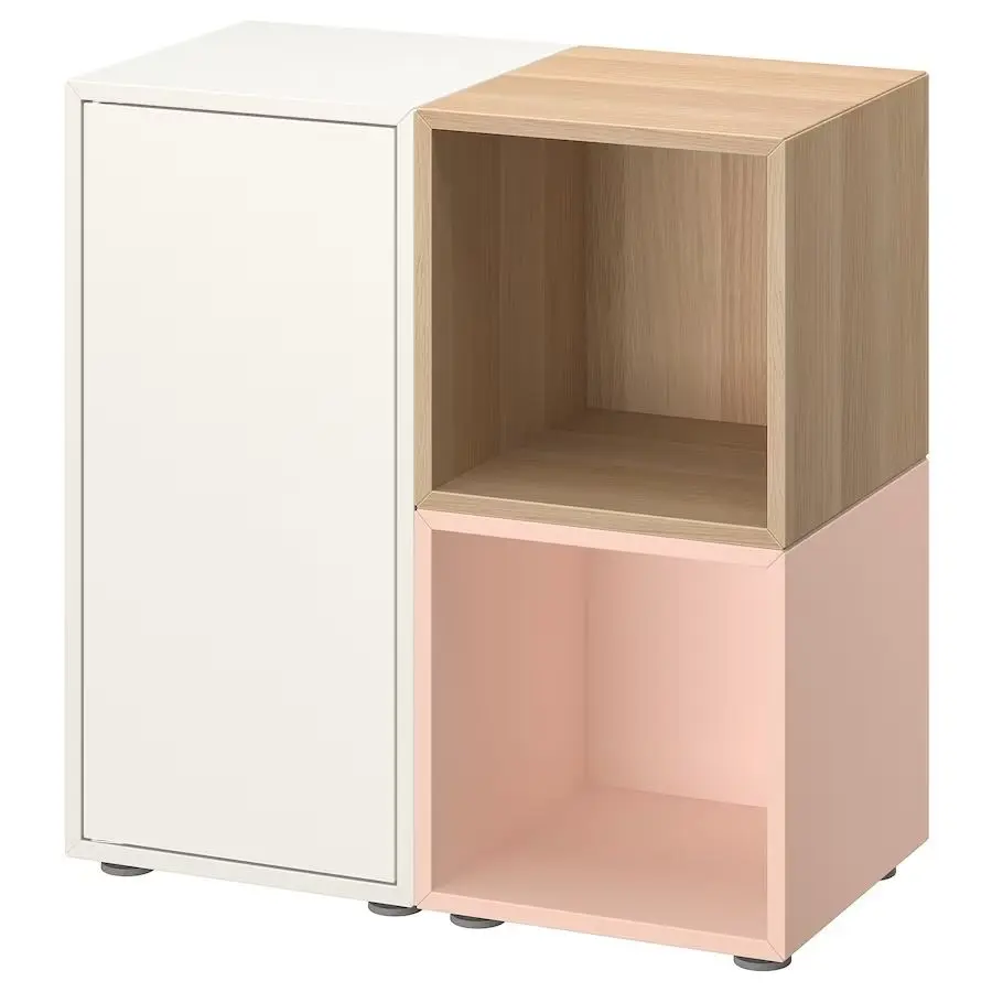 Tumba Ikea Eket cu picioare 70x35x72 (Alb/Roz Deschis/Aspect Stejar Antichizat)
