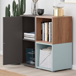 Tumba Ikea Eket cu picioare 70x35x72 (Gri Inchis/Aspect Nuc/Gri Deschis-Bleu) Thumb