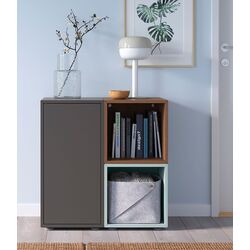 Tumba Ikea Eket cu picioare 70x35x72 (Gri Inchis/Aspect Nuc/Gri Deschis-Bleu)