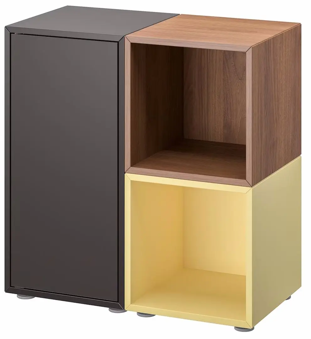 Tumba Ikea Eket cu picioruse 70x35x72 (Gri Inchis/Aspect Nuc/Galben Deschis)