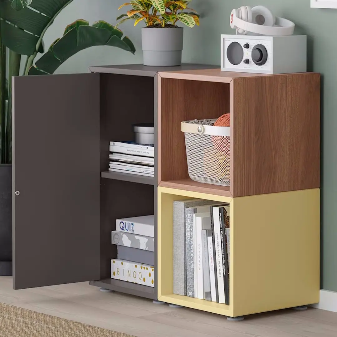 Tumba Ikea Eket cu picioruse 70x35x72 (Gri Inchis/Aspect Nuc/Galben Deschis)