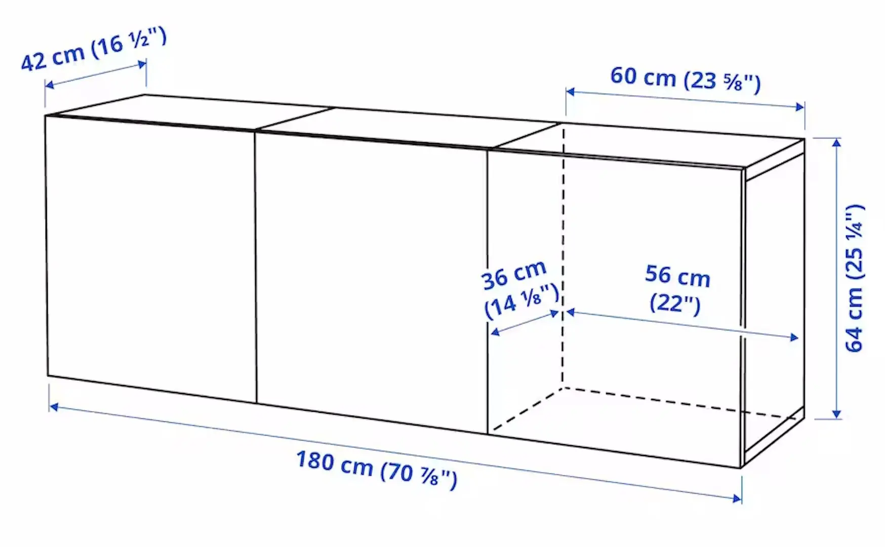 Tumba suspendata Ikea Besta/Selsviken 180x42x64 (Alb/Lucios)