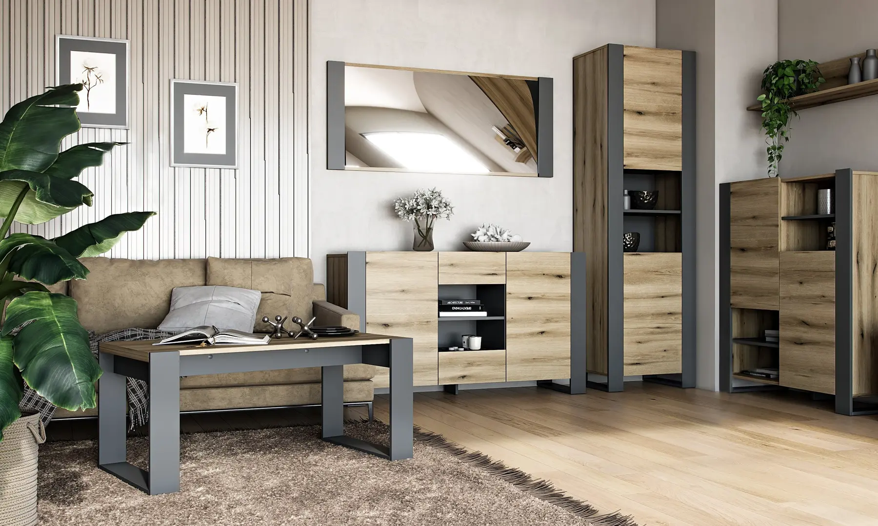 Tumba Magnusplus Combo CO5 140х78.8х42.1 (Graphite/Evoke Coast Oak)