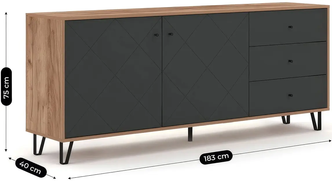 Tumba Mebel Elite Bacardi 183cm (Tobacco Craft Oak/Graphite) - 4