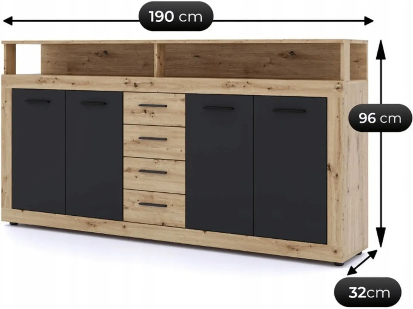 Tumba Mebel Elite Blago 190cm (Artisan Oak/Black) - 6