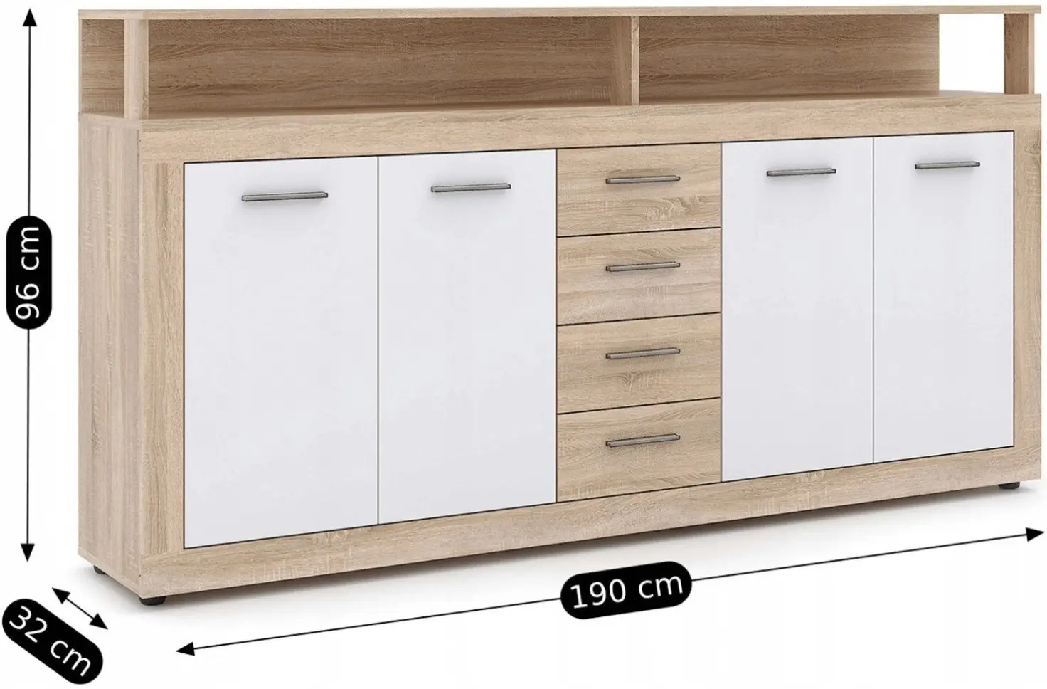 Tumba Mebel Elite Blago 190cm (Sonoma Oak/White) - 5