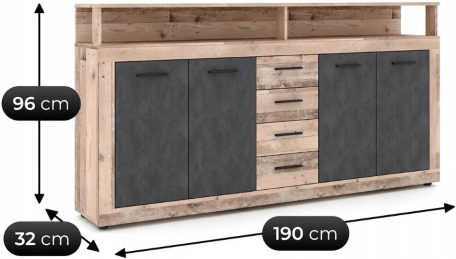 Tumba Mebel Elite Blago 190cm (Untreated Oak/Black) - 5