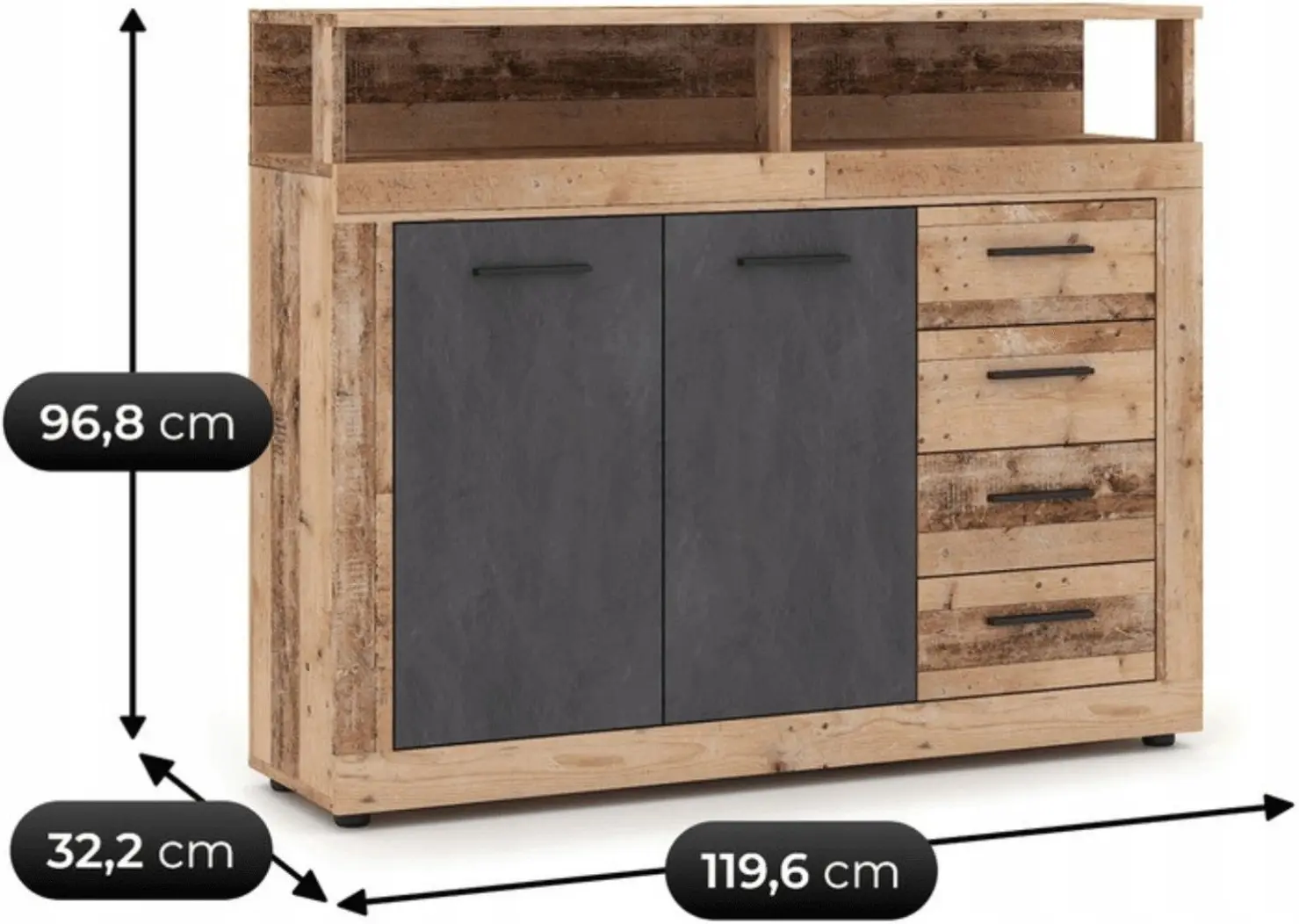 Tumba Mebel Elite Blago Midi A 119.6cm (Untreated Oak/Black) - 6
