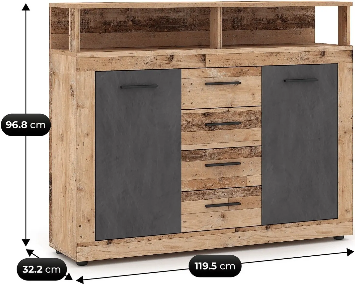 Tumba Mebel Elite Blago Midi B 119.5cm (Untreated Oak/Graphite) - 5
