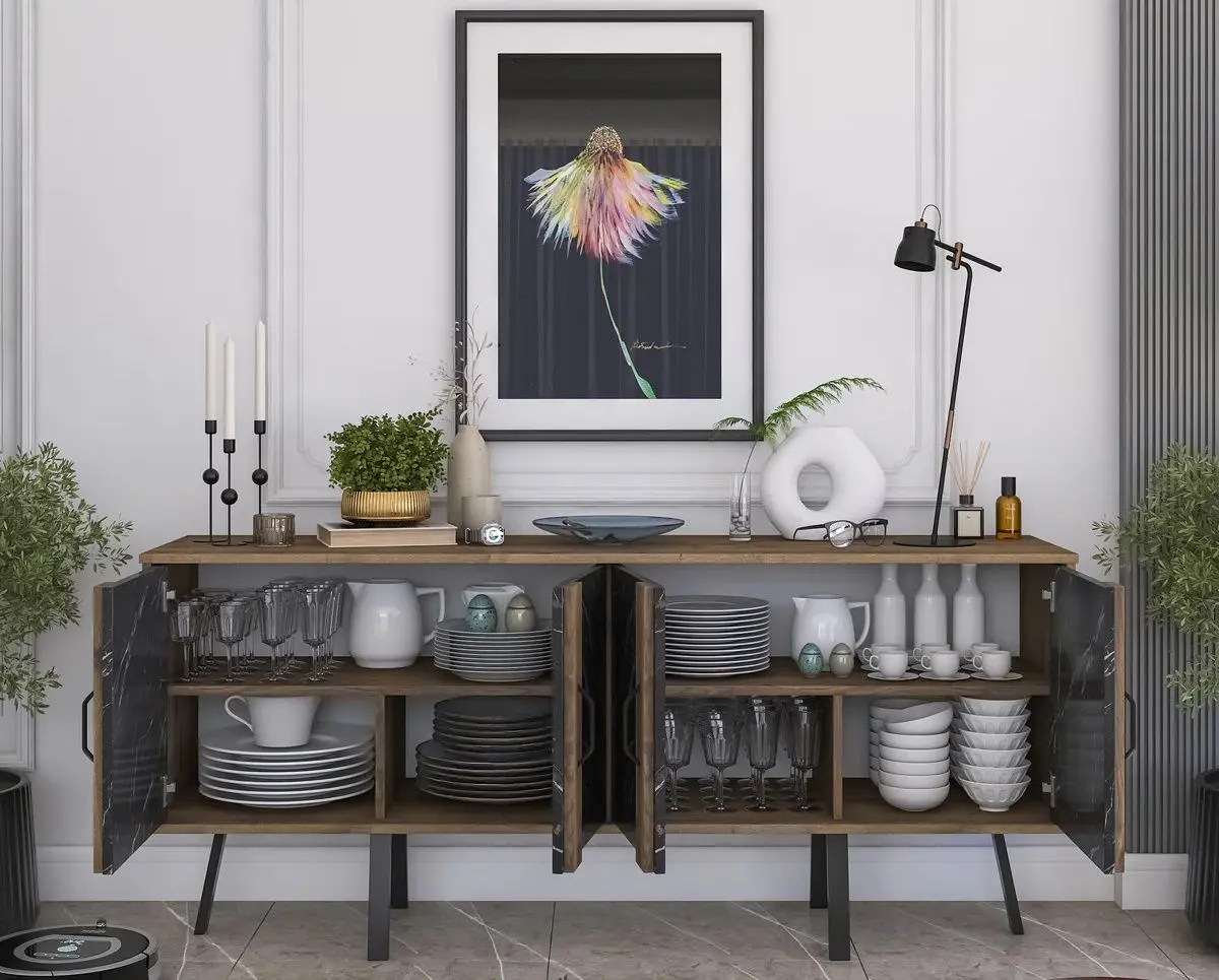 Tumba Mirage Meble GD115 (Hitit Walnut/Black Marble)