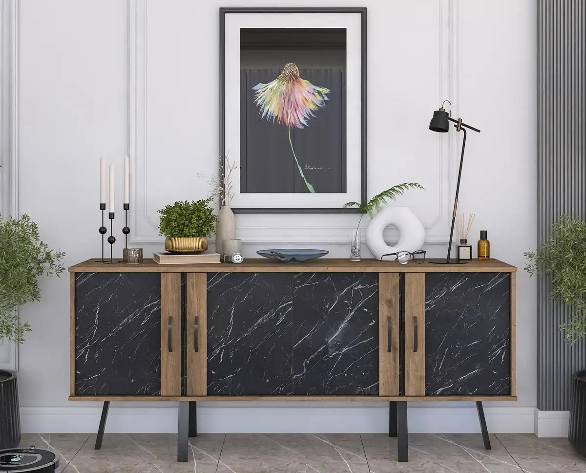 Tumba Mirage Meble GD115 (Hitit Walnut/Black Marble)