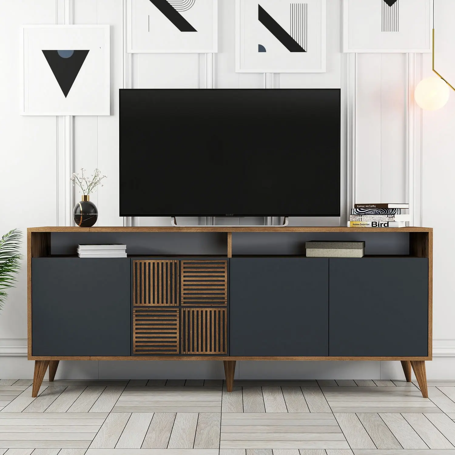 Тумба Mirage Meble Milan 180x79x35 (Anthracite/Walnut)