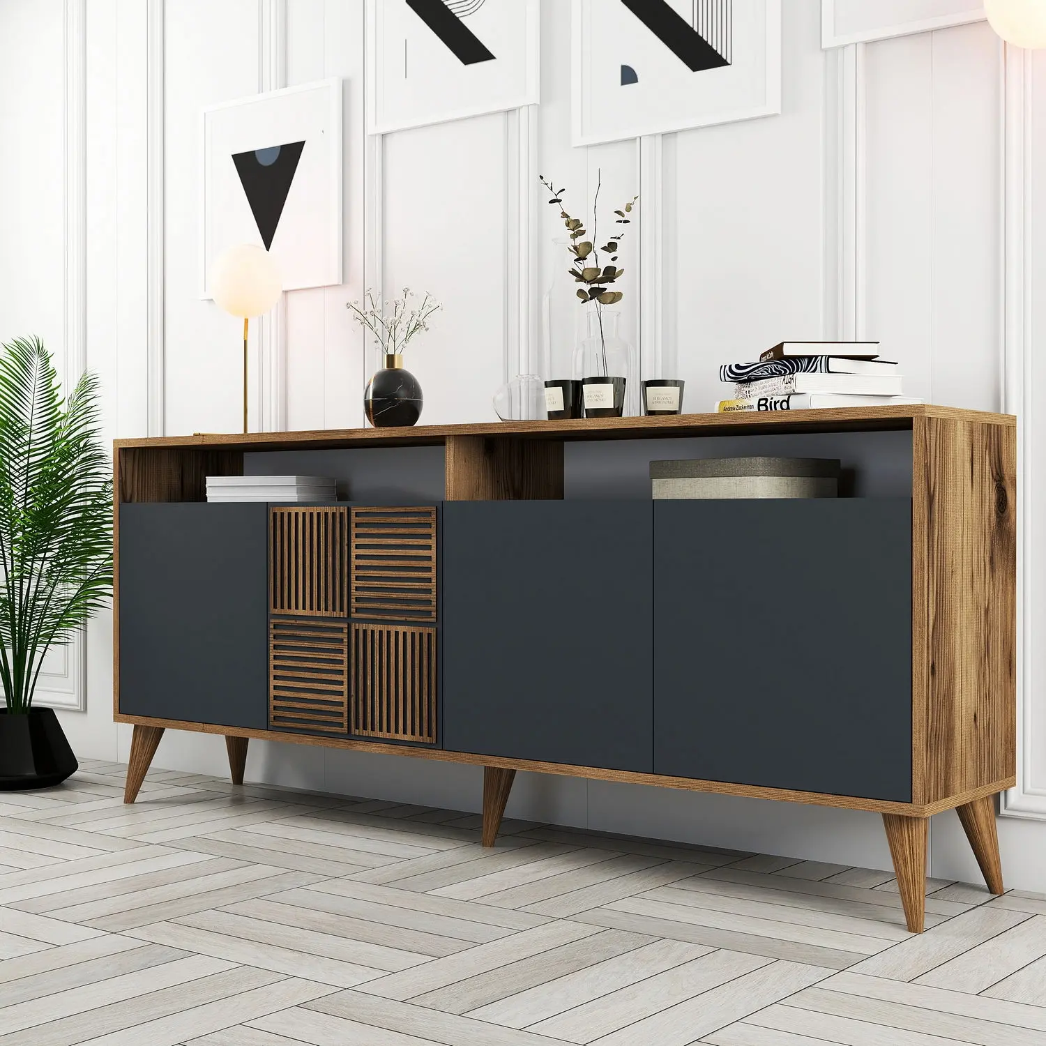 Тумба Mirage Meble Milan 180x79x35 (Anthracite/Walnut)