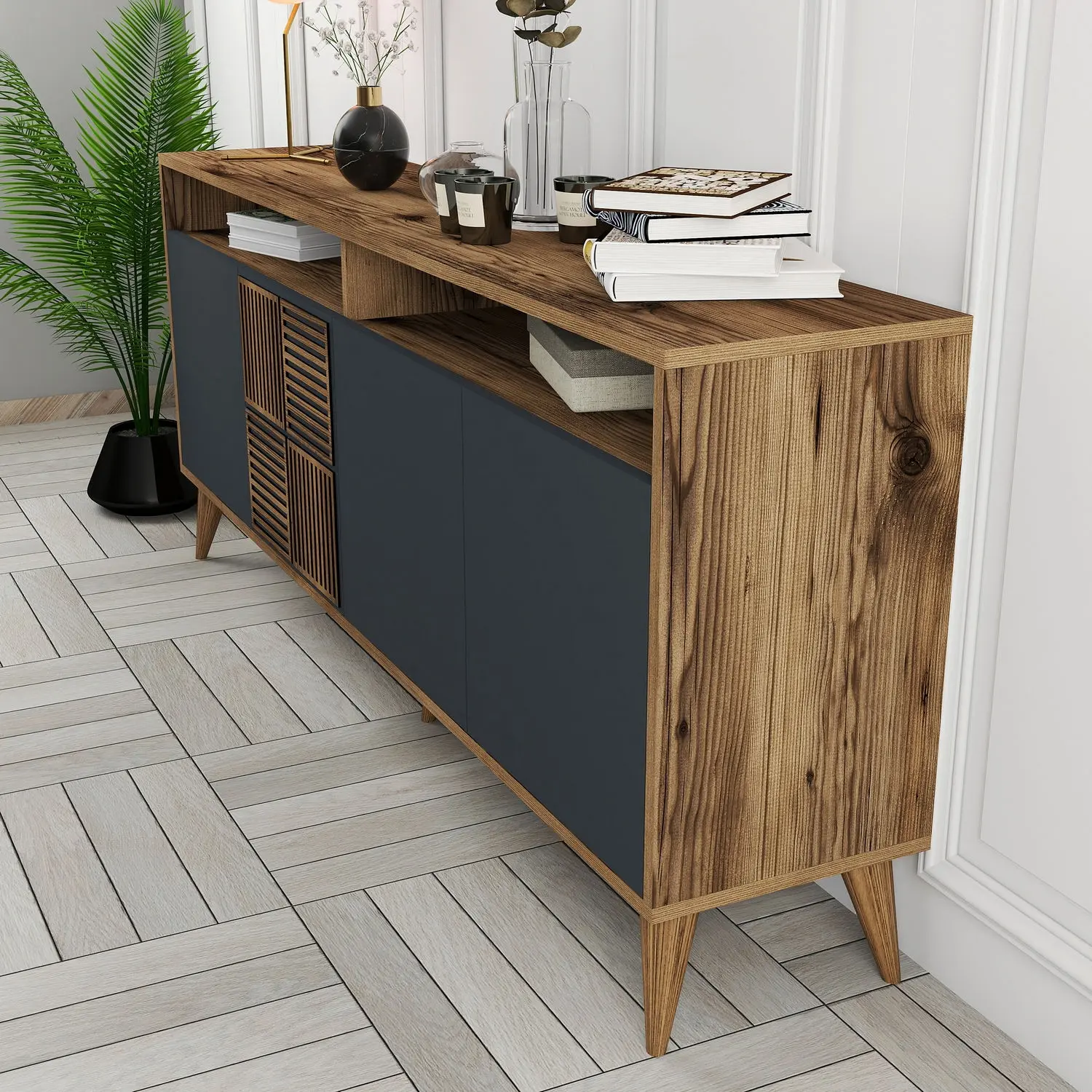 Тумба Mirage Meble Milan 180x79x35 (Anthracite/Walnut)