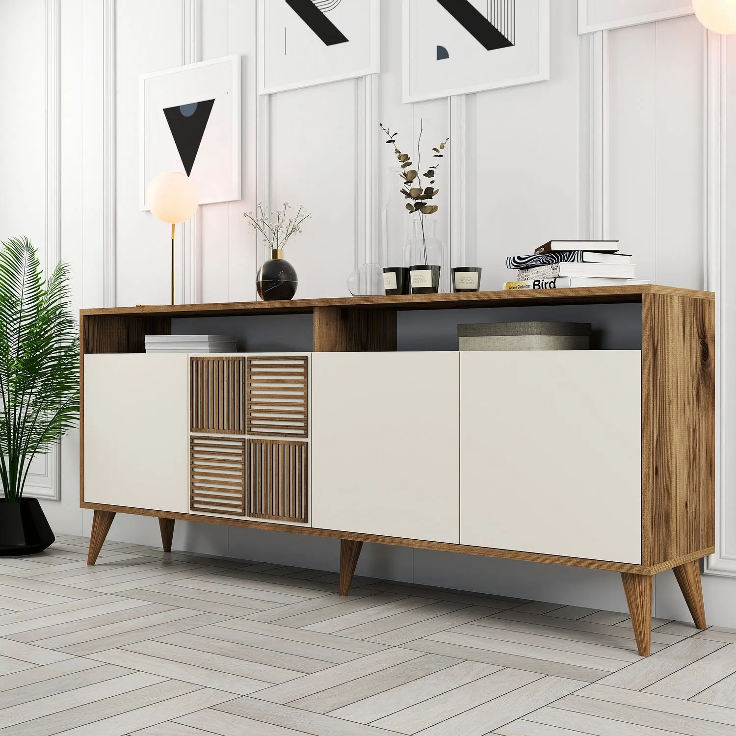 Tumba Mirage Meble Milan 180x79x35 (Cream/Walnut)